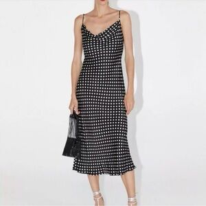 Zara Cowlneck Polka Dot Midi Dress